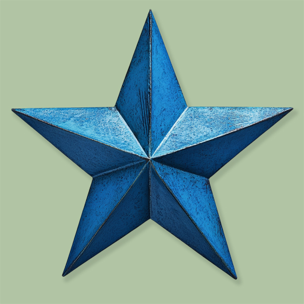 Blue star on green background.